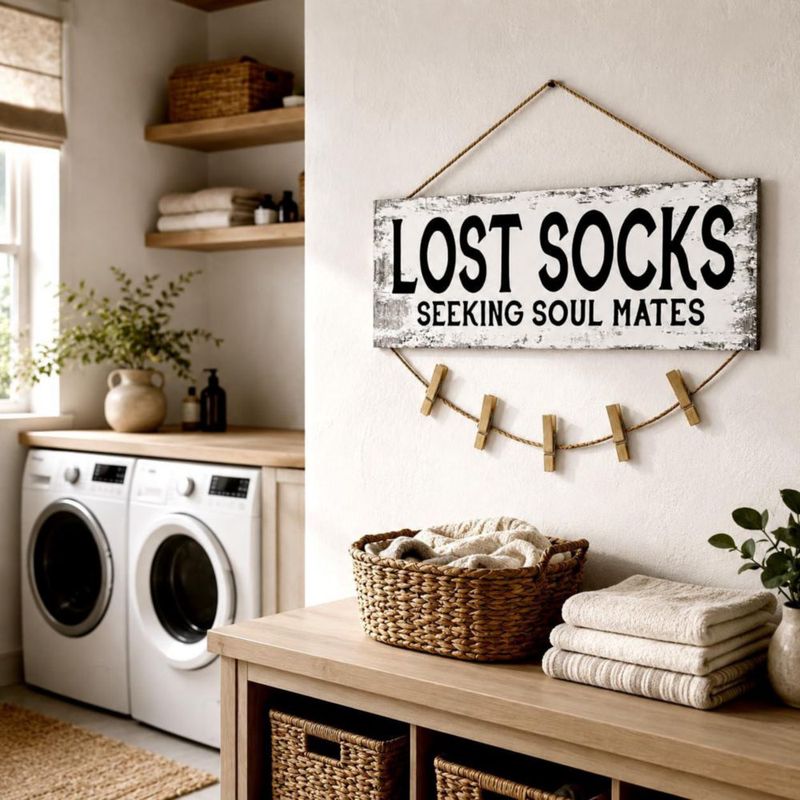 Letrero Decorativo 1 KINGO 37 cm × 15 cm "Calcetines Perdidos buscan su media"