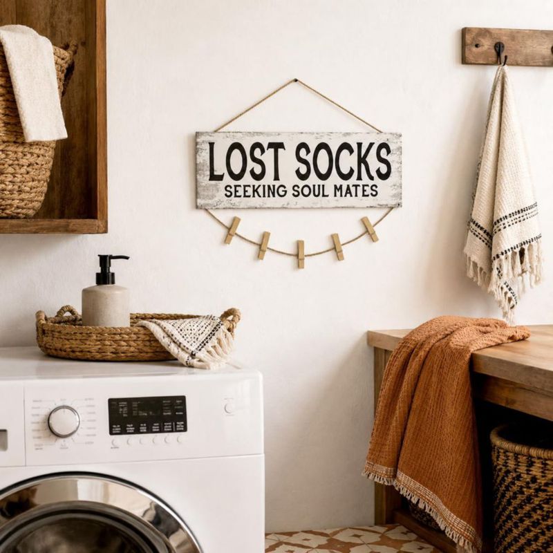 Letrero Decorativo 1 KINGO 37 cm × 15 cm "Calcetines Perdidos buscan su media"