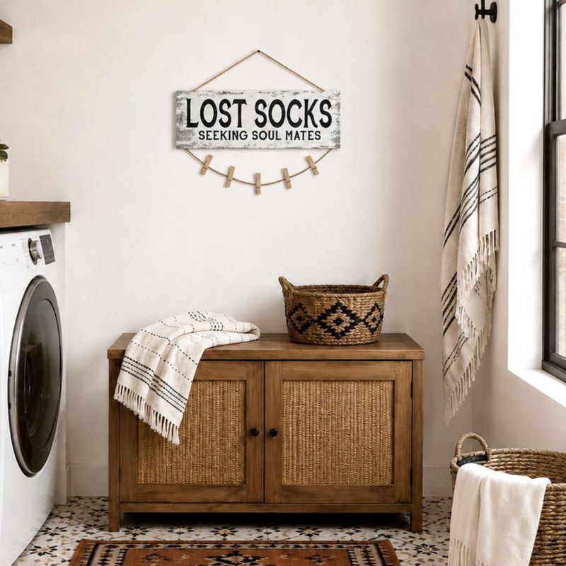 Letrero Decorativo 1 KINGO 37 cm × 15 cm "Calcetines Perdidos buscan su media"