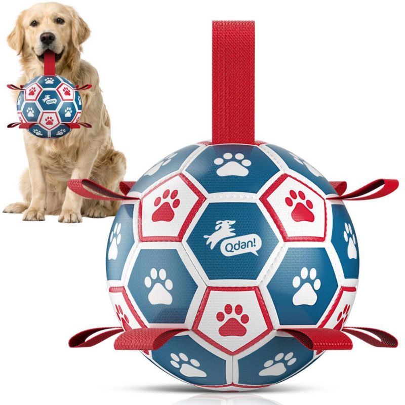 Juguete para Perro QDAN Pelota de Fútbol 18 cm con Correas