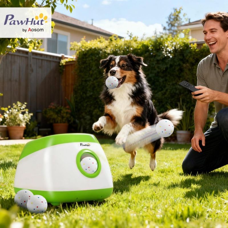 Lanzador automático de pelotas para perros PawHut con control remoto – verde