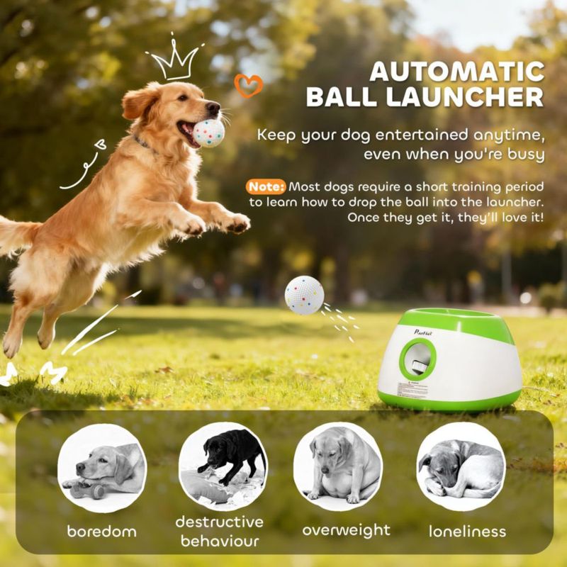 Lanzador automático de pelotas para perros PawHut con control remoto – verde