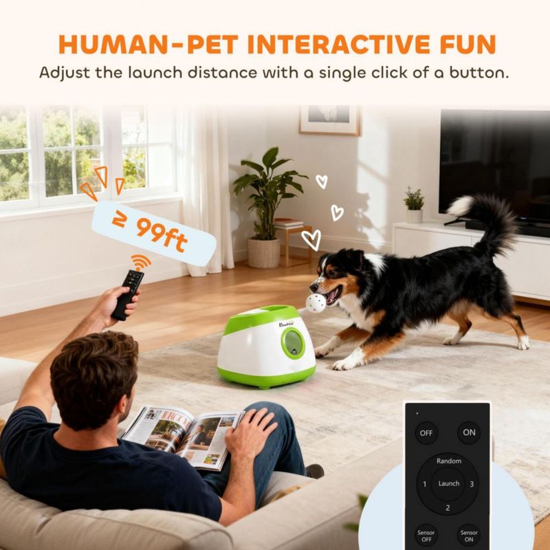 Lanzador automático de pelotas para perros PawHut con control remoto – verde