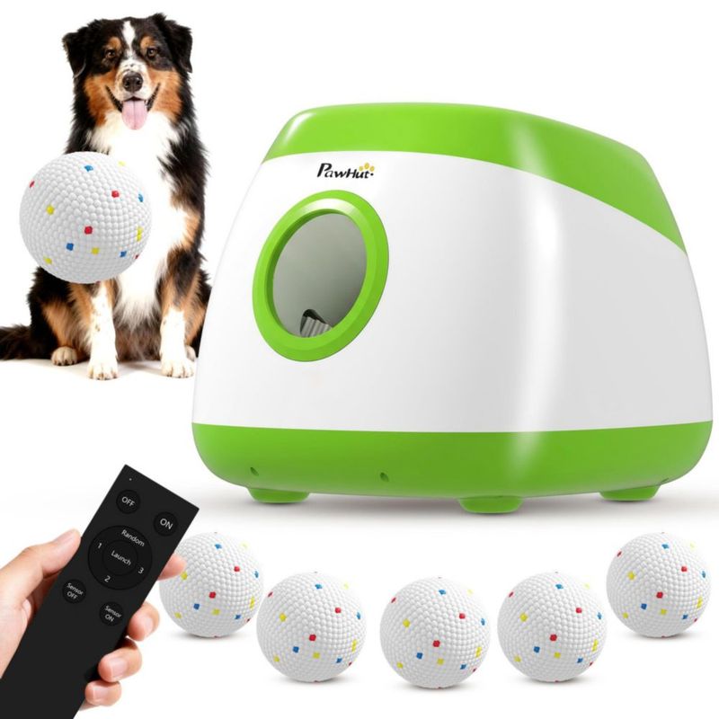 Lanzador automático de pelotas para perros PawHut con control remoto – verde