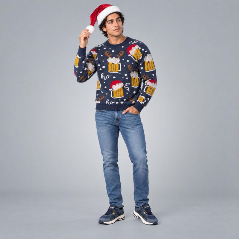 Suéter Navideño Con Estampado Azul Marino Para Hombre Quarry