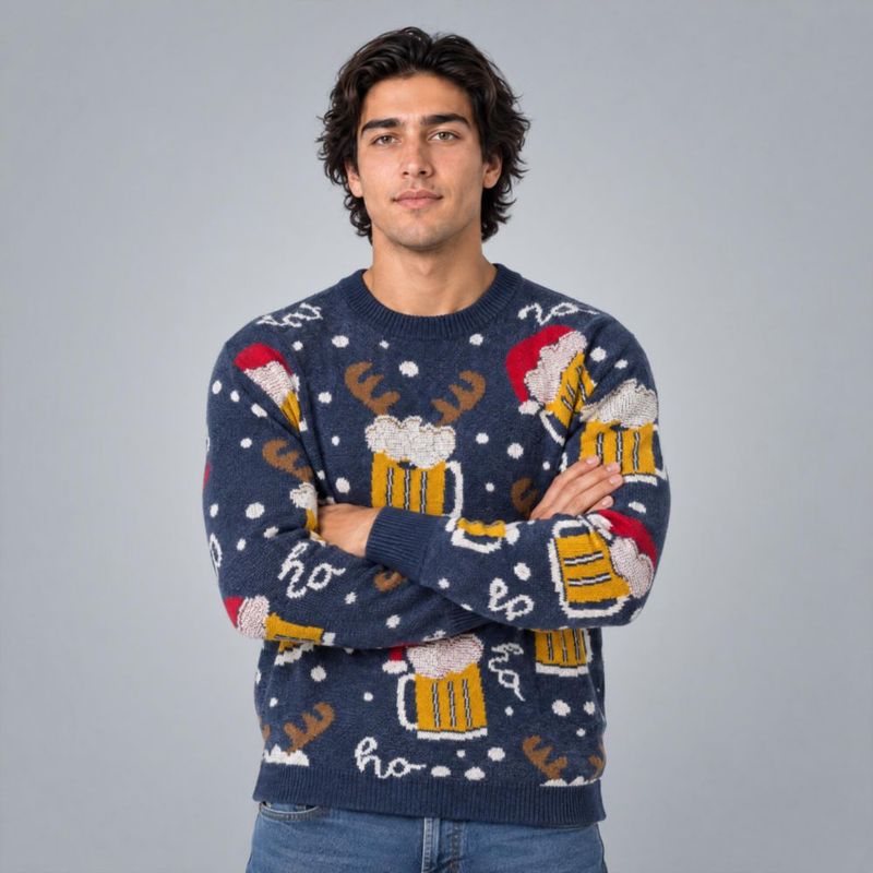 Suéter Navideño Con Estampado Azul Marino Para Hombre Quarry