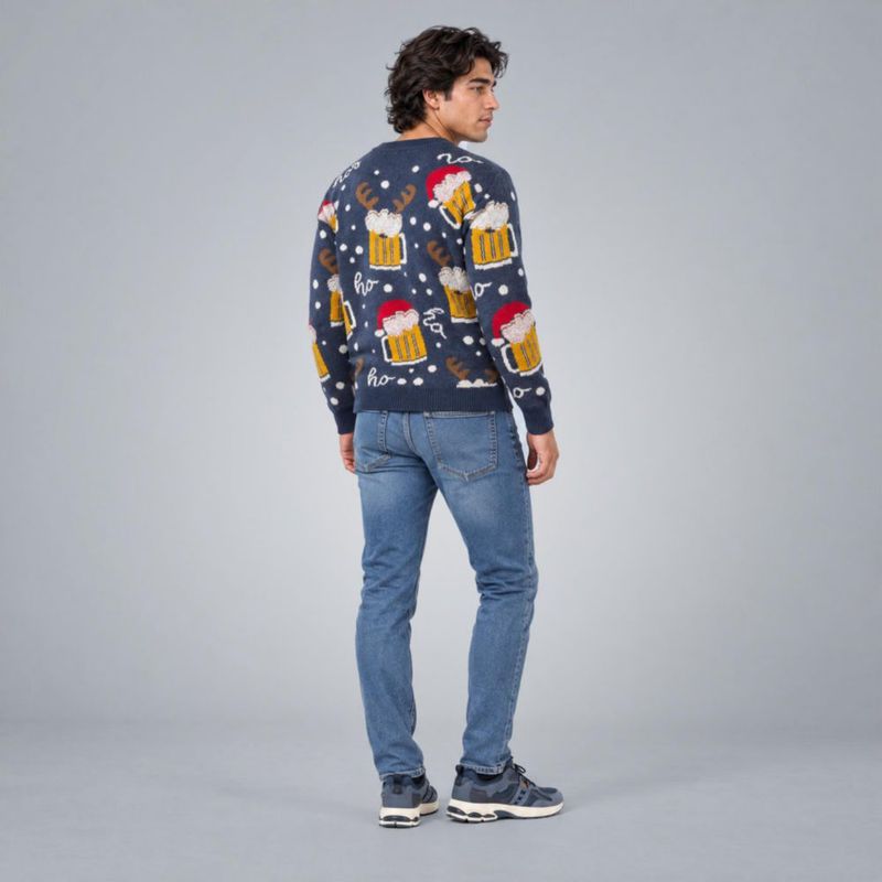 Suéter Navideño Con Estampado Azul Marino Para Hombre Quarry