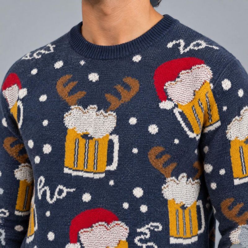Suéter Navideño Con Estampado Azul Marino Para Hombre Quarry