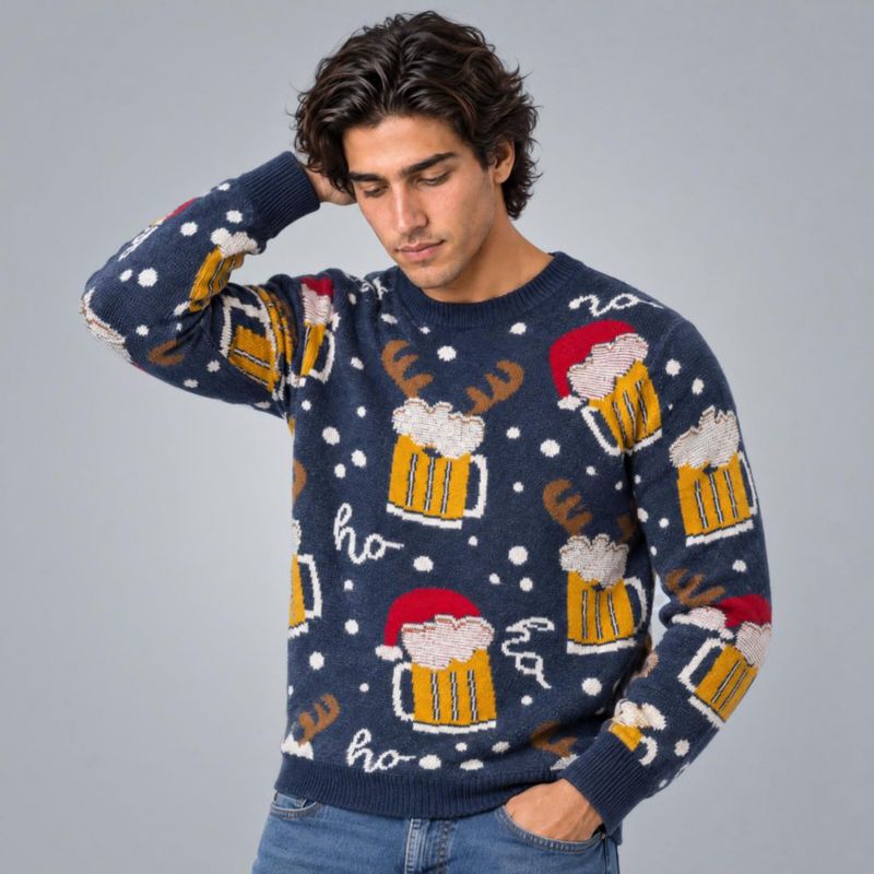 Suéter Navideño Con Estampado Azul Marino Para Hombre Quarry