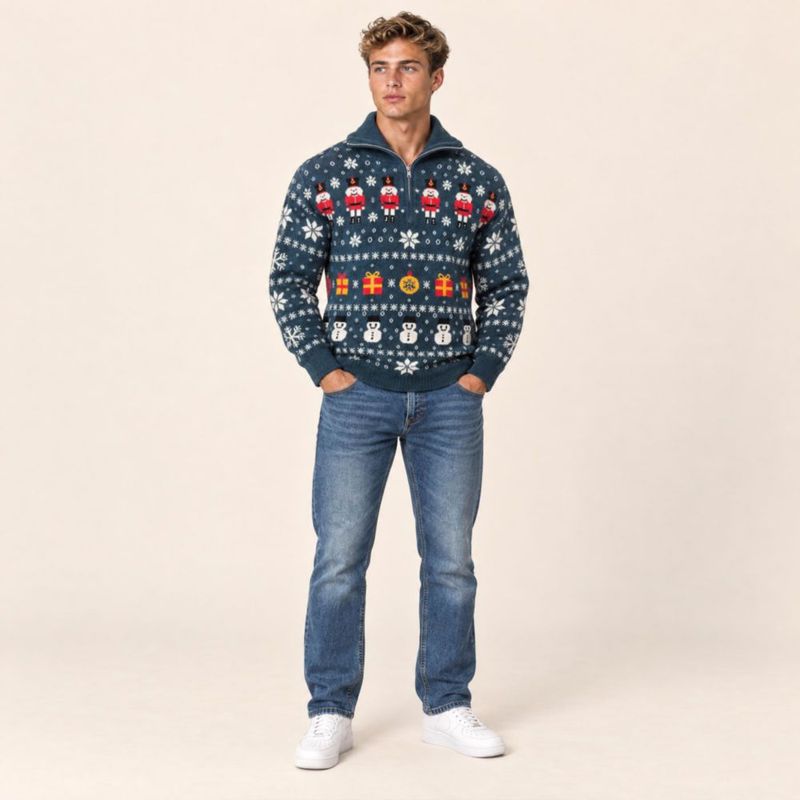 Suéter Navideño Con Medio Zipper Verde Para Hombre Forever 21