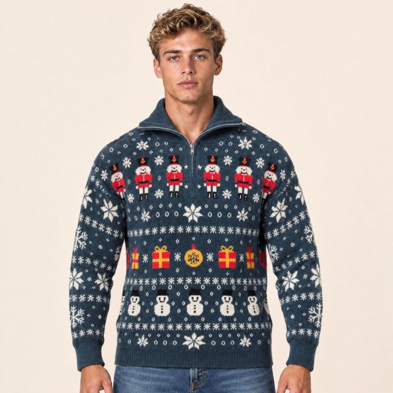 Suéter Navideño Con Medio Zipper Verde Para Hombre Forever 21
