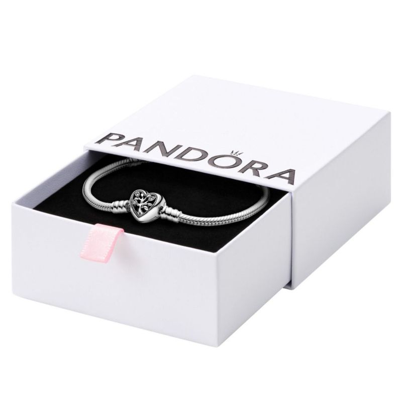 Pulsera PANDORA Moments 23 cm Cadena de serpiente con cierre corazón y árbol familiar