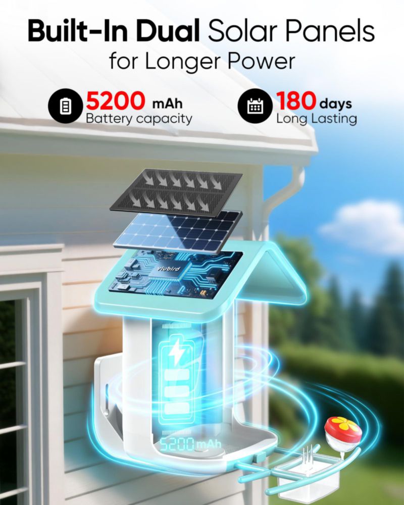 Alimentador para Aves VIUBIRD Solar 24 lb (11 kg) Cámara 2K HD WiFi