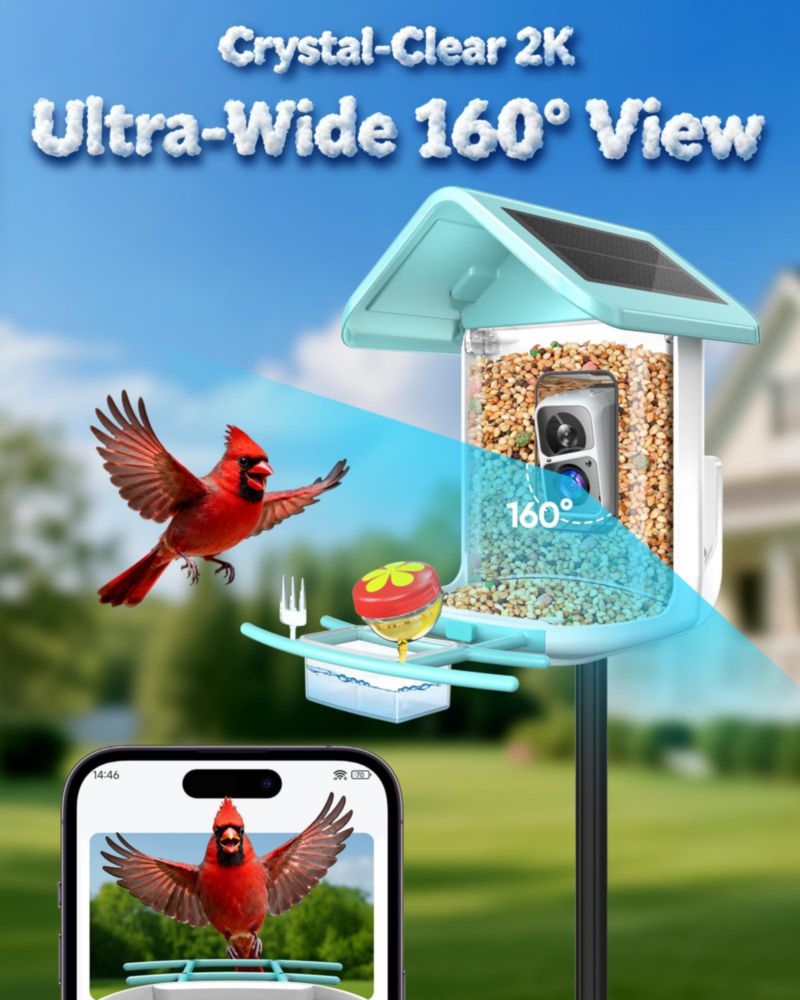 Alimentador para Aves VIUBIRD Solar 24 lb (11 kg) Cámara 2K HD WiFi
