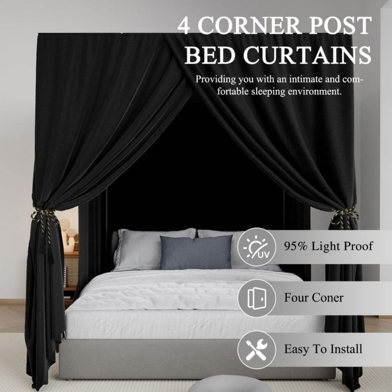 Cortina de dosel para cama YRDKB California King 182 × 213 × 182 cm Negro