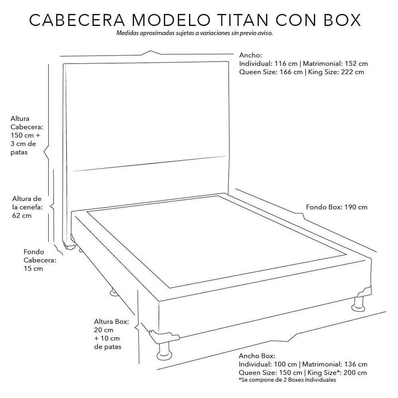 Cabecera King Size Dicasa Titan Azul Indigo + Box Dicasa Niza CZD