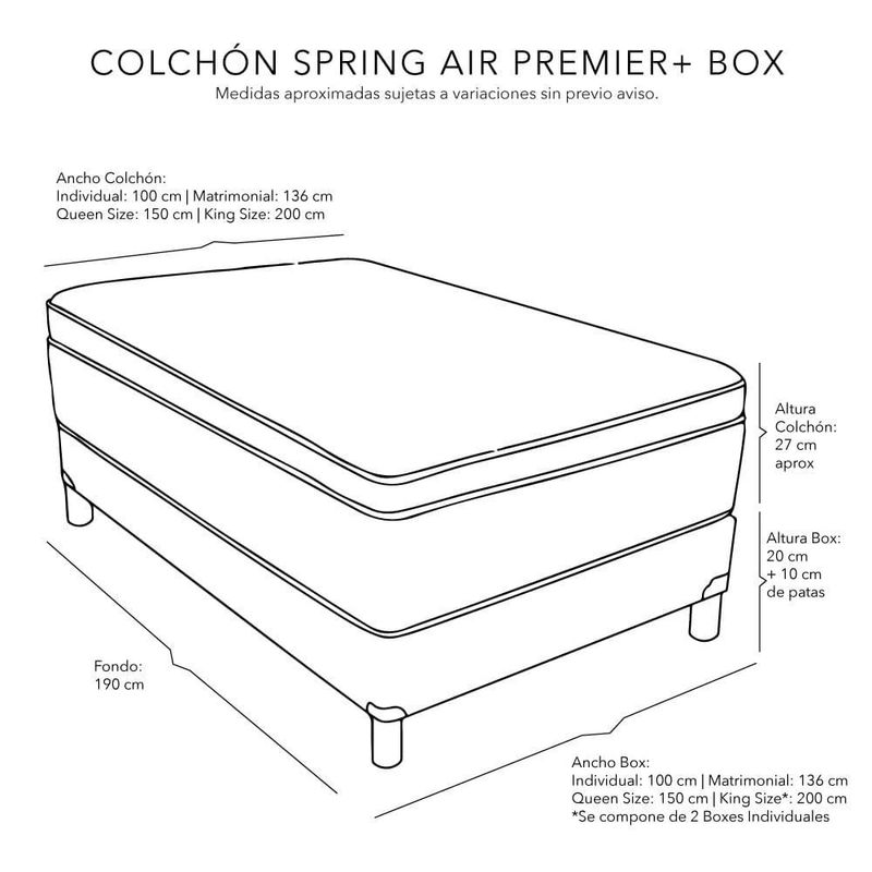 Colchón Matrimonial Spring Air Premier + Box Dicasa + Sábanas CZD