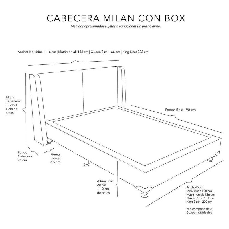 Cabecera King Size Dicasa Milan Beige + Box Dicasa Dolum CZD