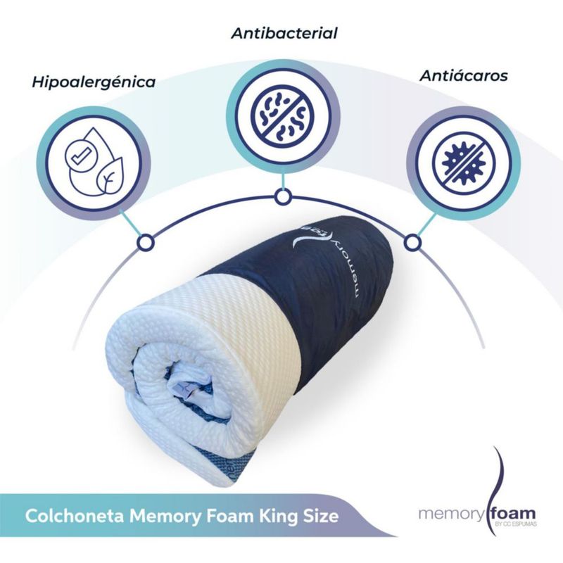 Colchoneta Memory Foam King Size Sobrecolchón de Memory Foam Blanca Hipoalergénica, Anti caros