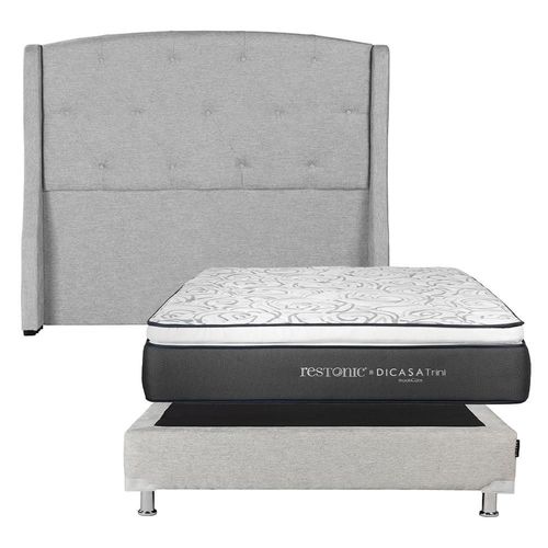 Cabecera Matrimonial Dicasa Zefyr Gris+ Box + Colchón Dicasa Trini CZD
