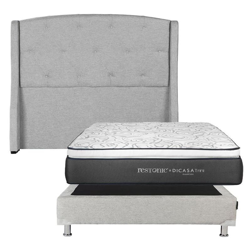 Cabecera Matrimonial Dicasa Zefyr Gris+ Box + Colchón Dicasa Trini CZD