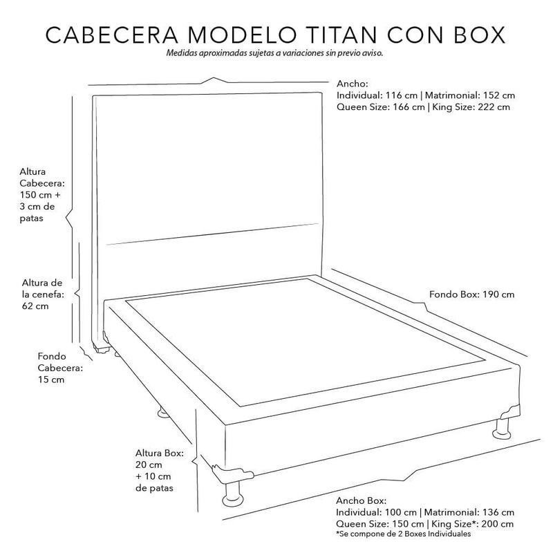 Cabecera Matrimonial Dicasa Titan Azul+ Box + Colchón Dicasa Trini CZD