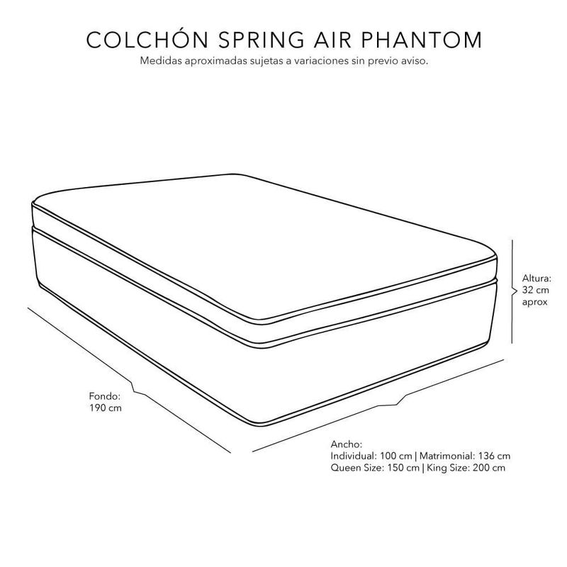 Colchón King Size Spring Air Phantom +Almohada 2Pack +Edredón Homy CZD