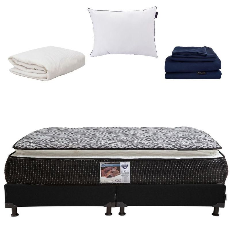 Colchón King Size Omega + Box Black + Almohada+ Protector +Sábanas CZD