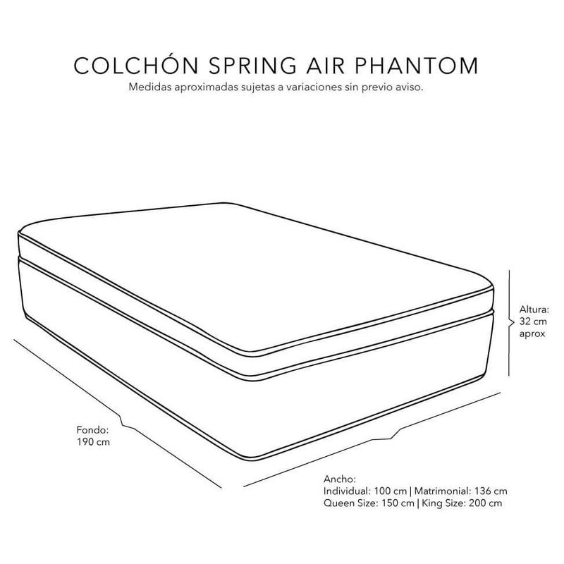 Colchón King Size Spring Air Phantom + Protector + Sábanas Softy CZD