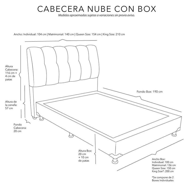 Cabecera Matrimonial Dicasa Nube Chocolate + Box Dicasa Bless CZD