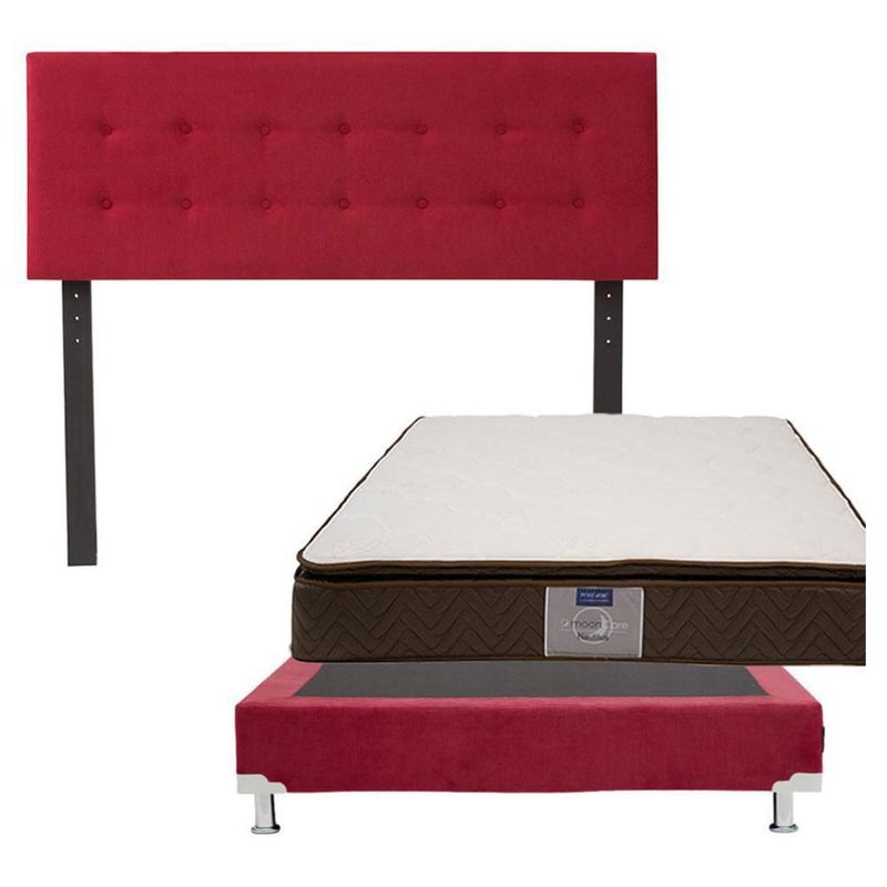 Cabecera Matrimonial Bilbao Rojo + Box + Colchón Restonic Nautilus CZD