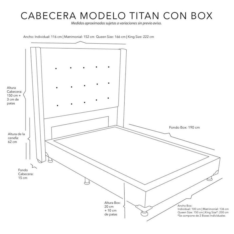 Cabecera Individual Dicasa Titan Negro + Box Dicasa Black CZD