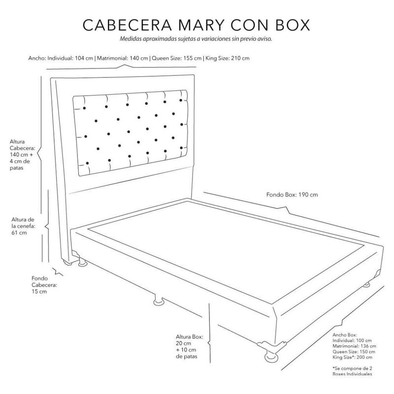 Cabecera Individual Dicasa Mary Beige claro + Box Dicasa Dolum CZD