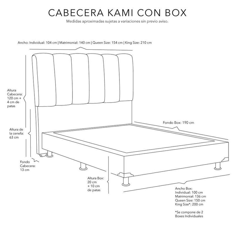 Cabecera Matrimonial Dicasa Kami Beige+ Box + Colchón Dicasa Trini CDZ