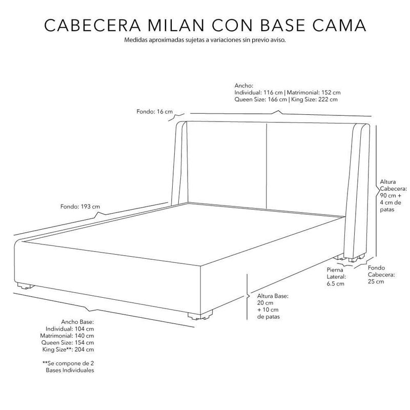 Cabecera Queen Size Milan Gris + Base cama Riva + Colchón Roll CZD