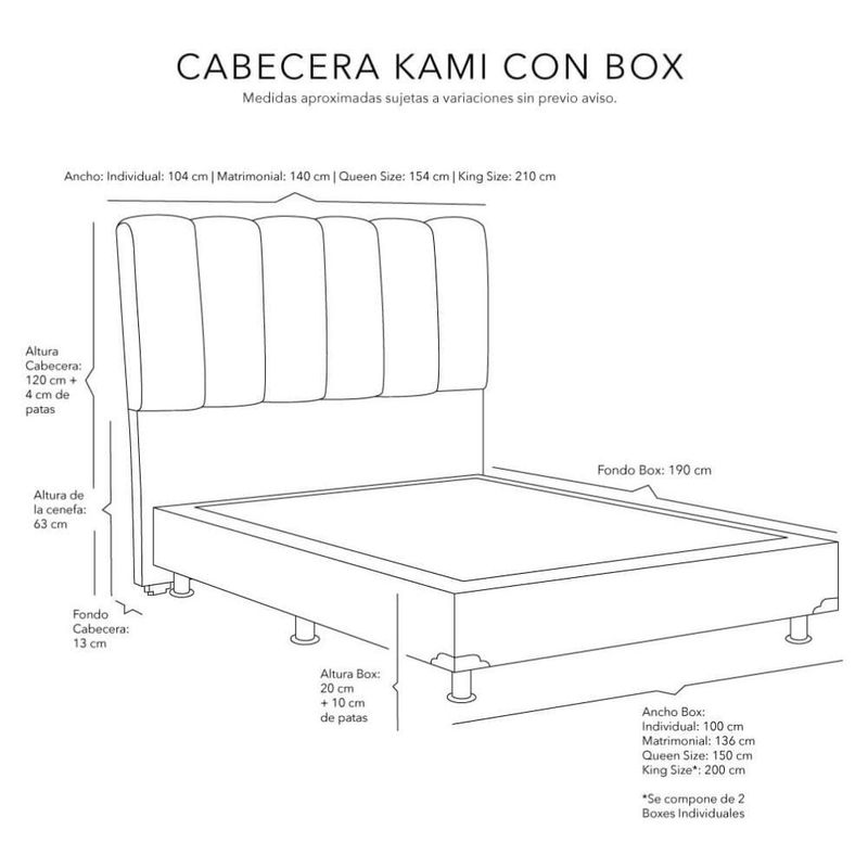 Cabecera Matrimonial Dicasa Kami Chocolate + Box Dicasa Bless CZD