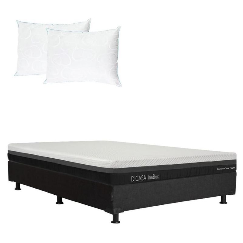 Colchón Matrimonial en caja Dicasa InaBox + Box + 2 Almohadas Osos CZD