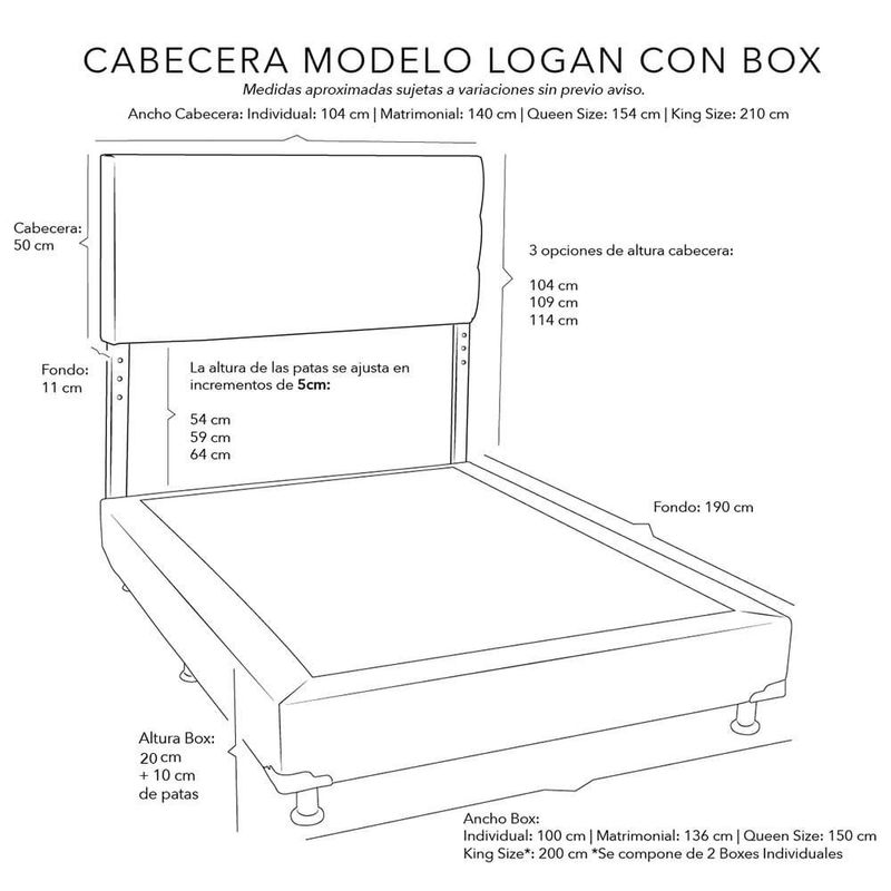 Cabecera Matrimonial Logan Beige + Box + Colchón Dicasa Trini CZD