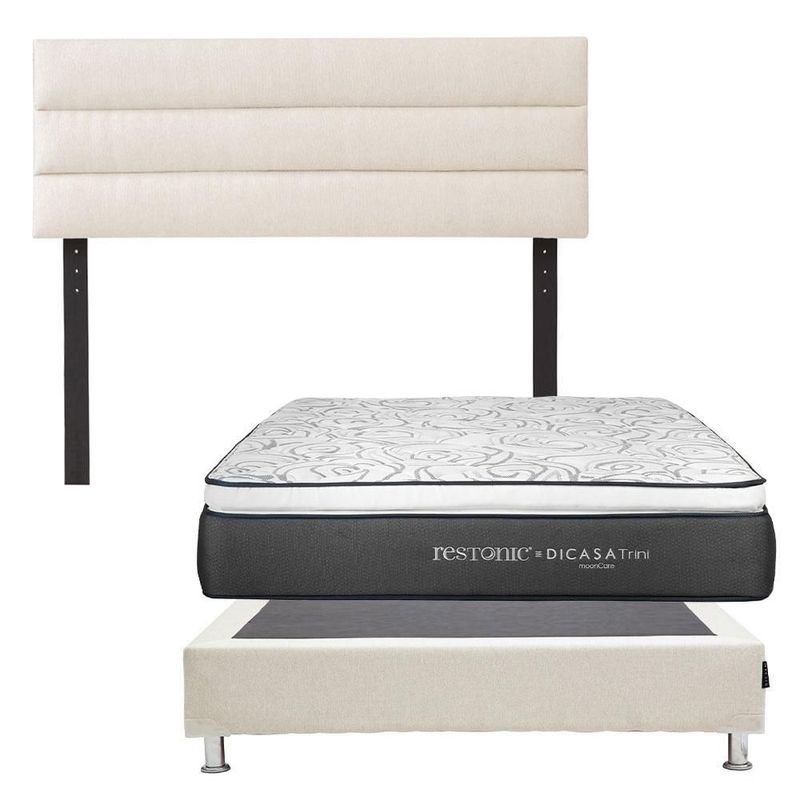 Cabecera Matrimonial Logan Beige + Box + Colchón Dicasa Trini CZD