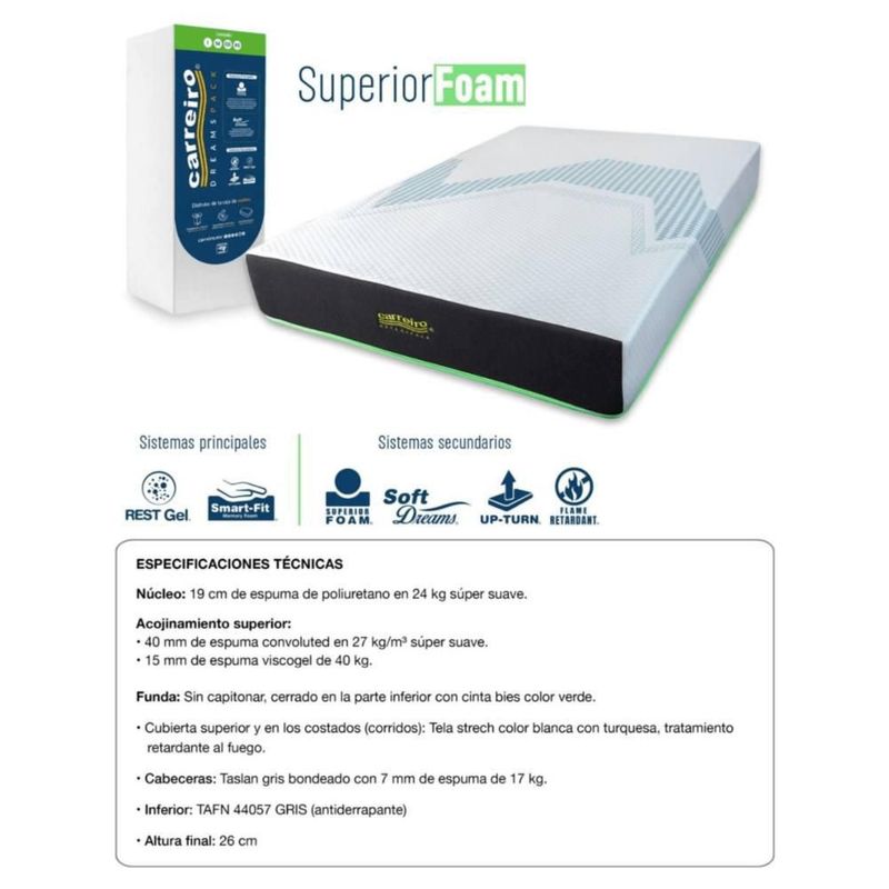 Colchon Carreiro Superior Foam Dreams Pack Matrimonial