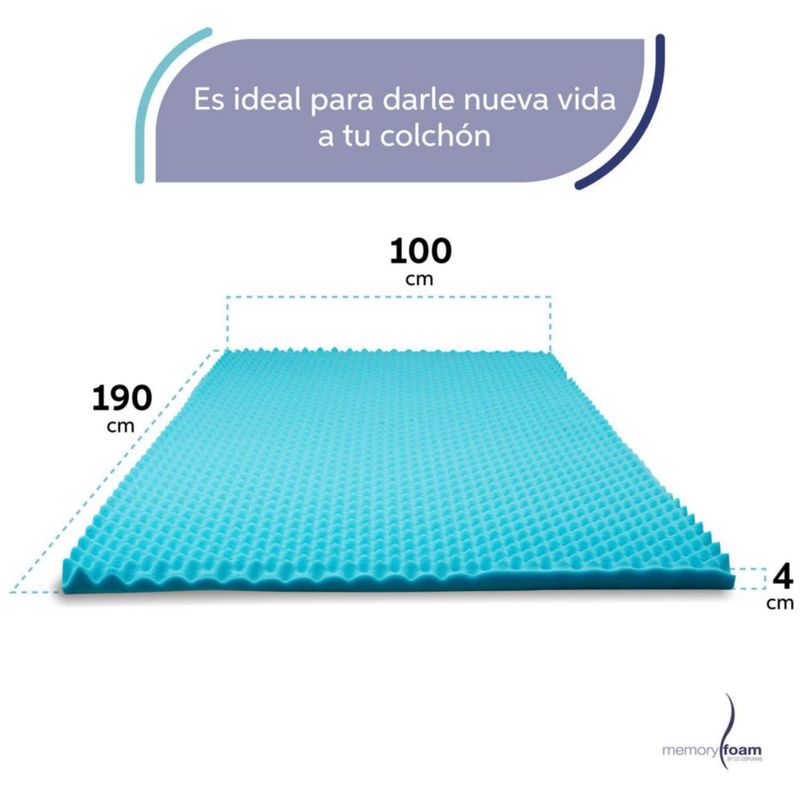 Colchoneta Cool Wave Individual de Memory Foam Coloca sobre el Colchón, Fresca y Con Ondas de Masaje