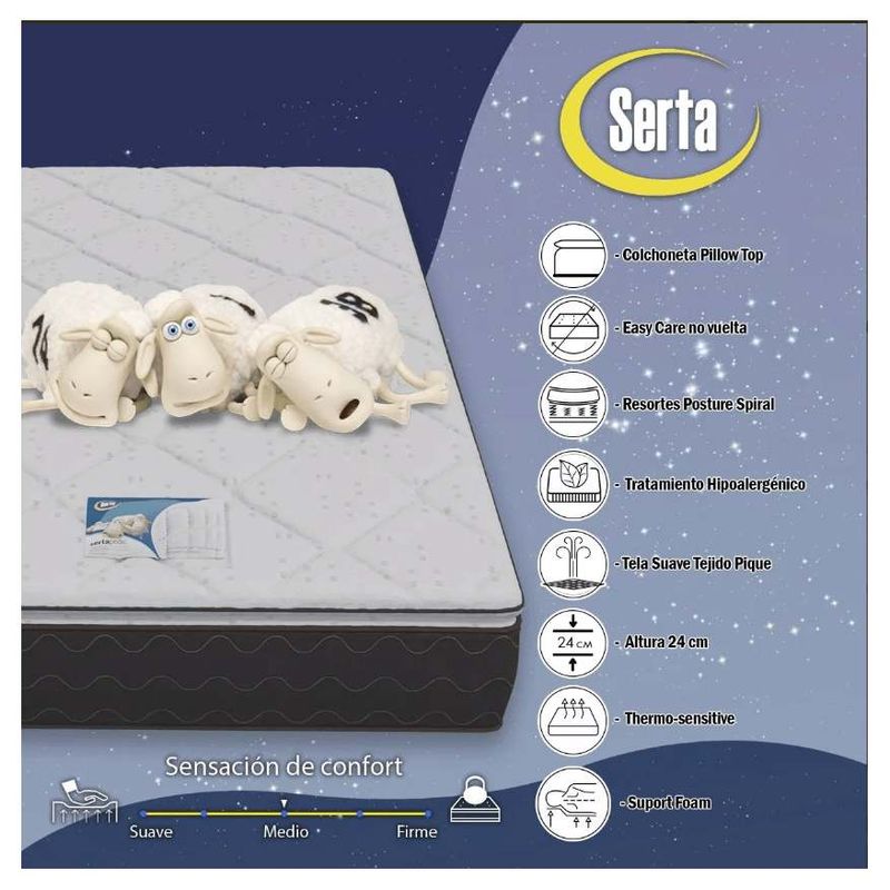 Colchon Serta King Size 10 Años de Garantía Espuma Premium + Blancos