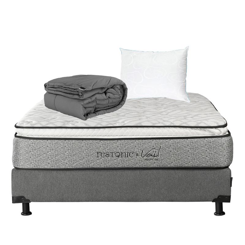 Colchón Individual Restonic Vail + Box + Almohada Osos + Edredón CZD