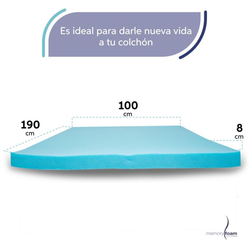Colchoneta Fresca de Memory Foam de 8 cm Individual 100% Memory Foam Fresca
