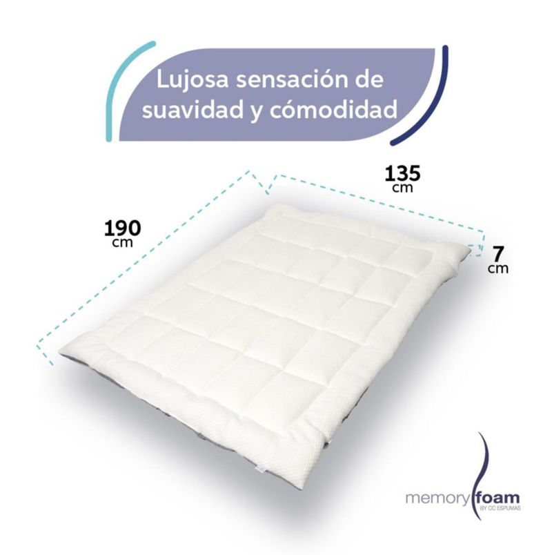 Colchoneta Cloud Matrimonial Sobrecolchón de Memory Foam Capitonada