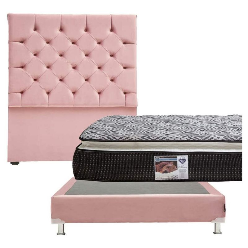 Cabecera Matrimonial Capri Rosa + Box + Colchón Spring Air Omega CDZ