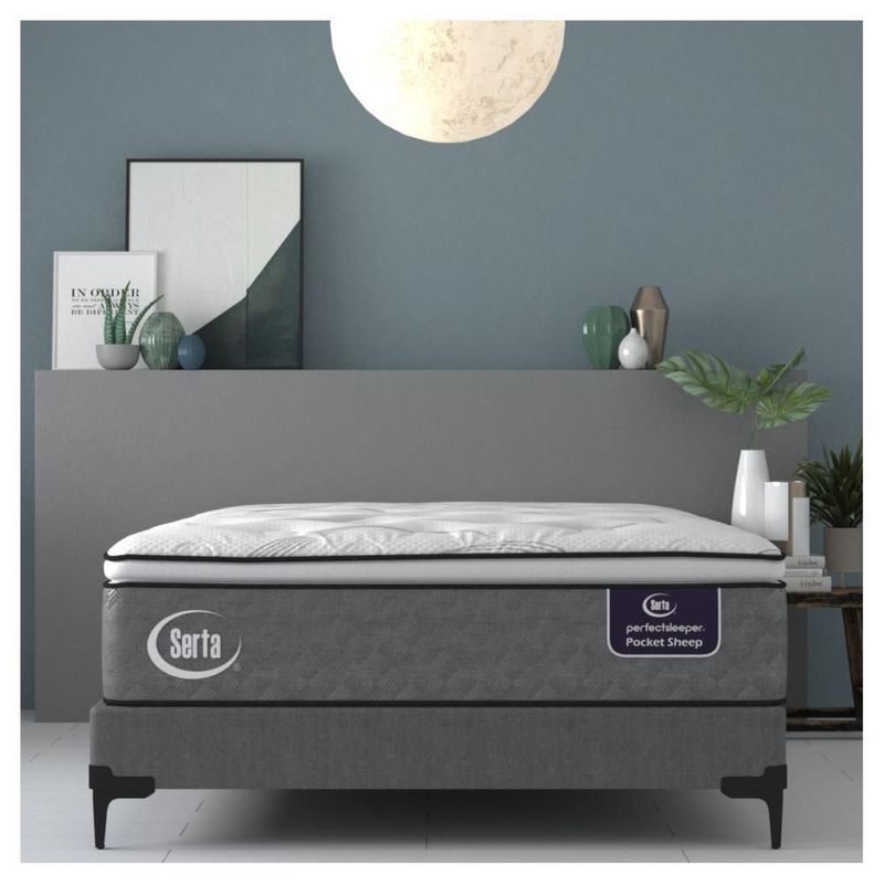 Colchon Matrimonial Serta Sheep Pocket Confort + Base Cama Oxford