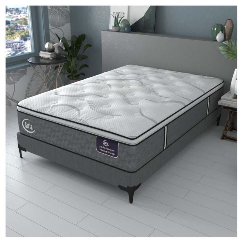 Colchon Matrimonial Serta Sheep Pocket Confort + Base Cama Oxford