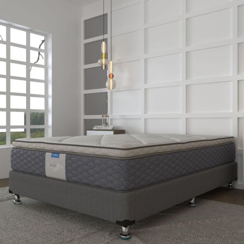 Cama Box + Colchón Restonic King Size Euro Estocolmo + Almohadas