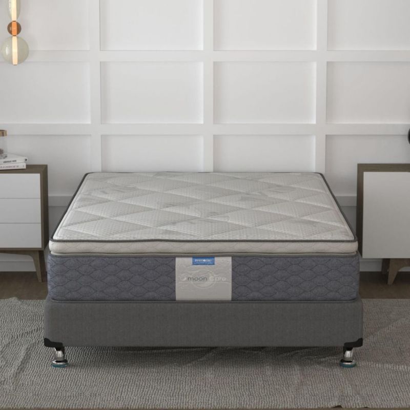 Cama Box + Colchón Restonic King Size Euro Estocolmo + Almohadas